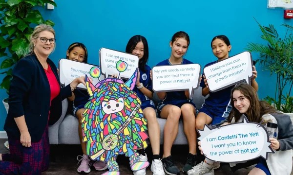 Confetti the Yeti - Head of School with Students